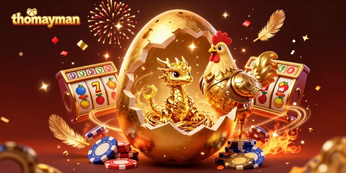 Experience thomayman’s excitement with golden jackpot elements, a baby dragon, and vibrant casino themes.