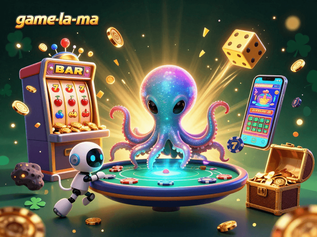Experience thrilling gameplay at game-la-ma with vibrant alien octopus and jackpot elements.