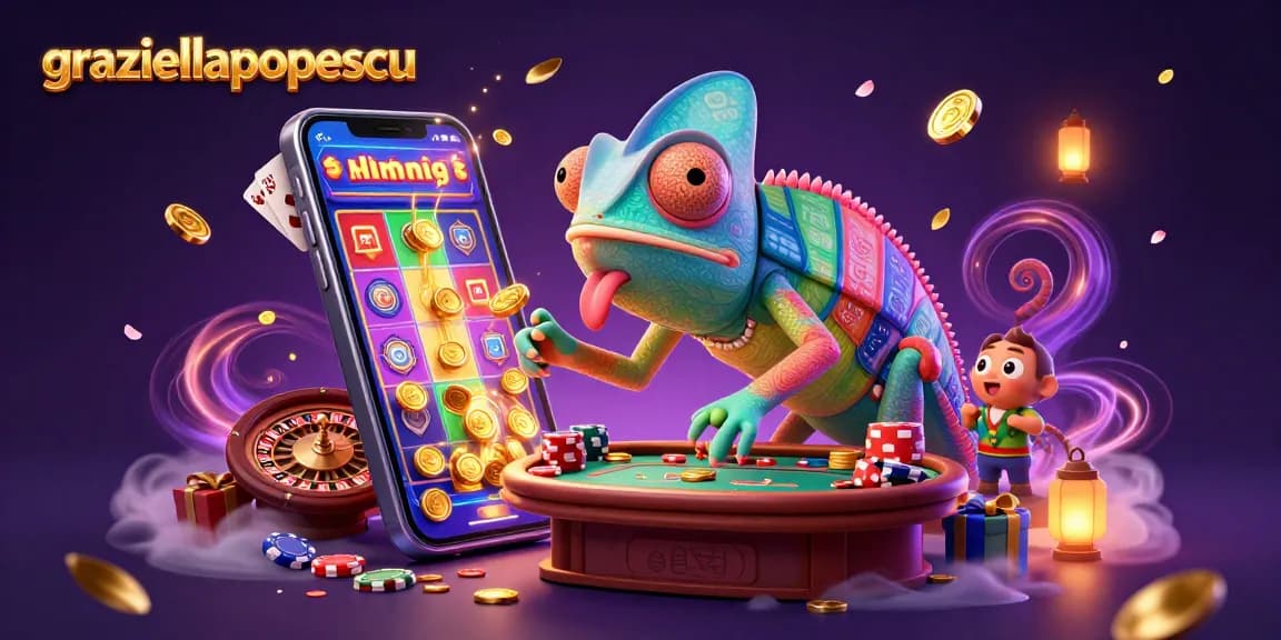 Engaging scene of graziellapopescu monitoring casino activities as golden coins cascade around colorful games.