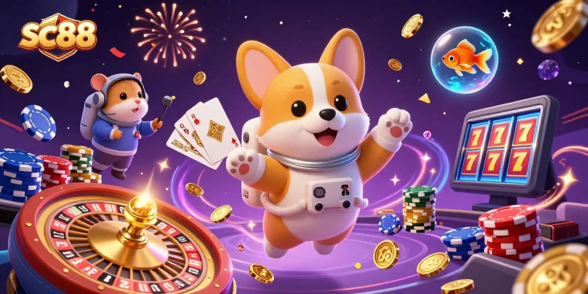 Experience thrilling gameplay at sc88 with a 3D astronaut corgi and casino elements.