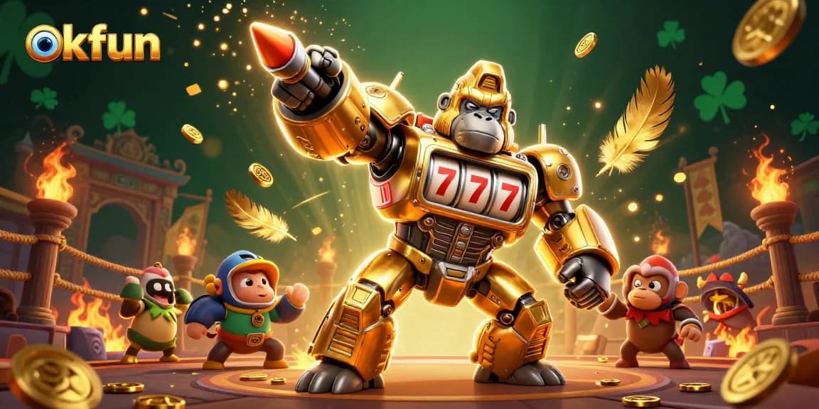 Experience thrilling gaming action at okfun with a vibrant, explosive 3D casino scene.
