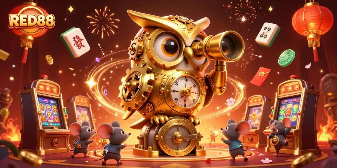 Experience the excitement of RED88 with vibrant 3D casino characters and festive elements in a dynamic gambling scene.