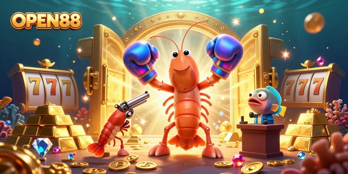 Play exciting games at OPEN88 with vibrant 3D creatures and dazzling treasures highlighting the casino experience.