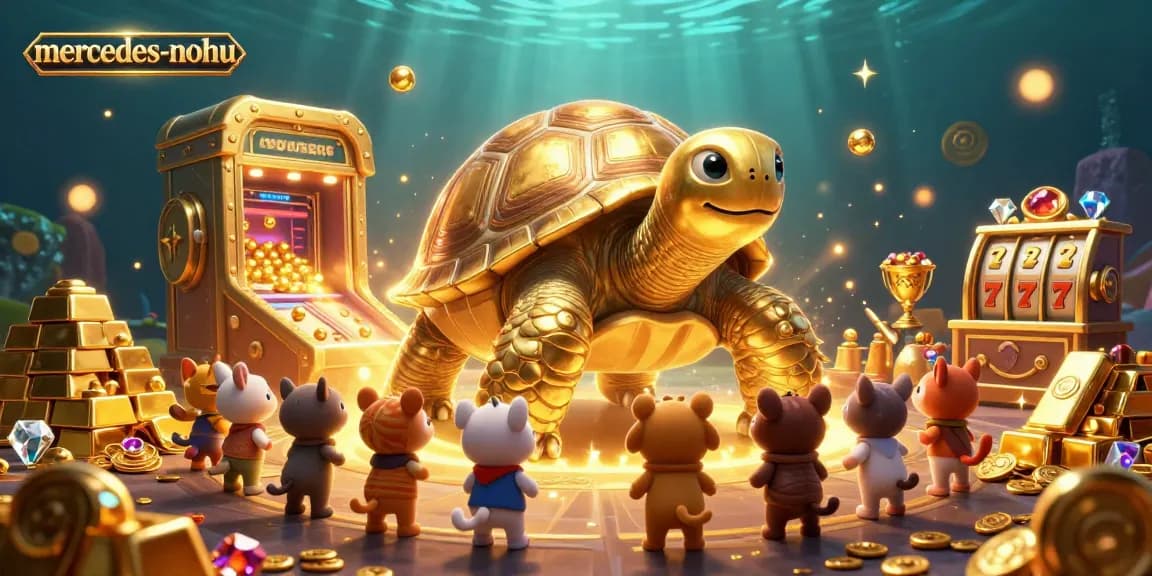 Experience the fun and excitement of gaming with mercedes-nohu's vibrant 3D casino scene featuring animated tortoise and treasures.