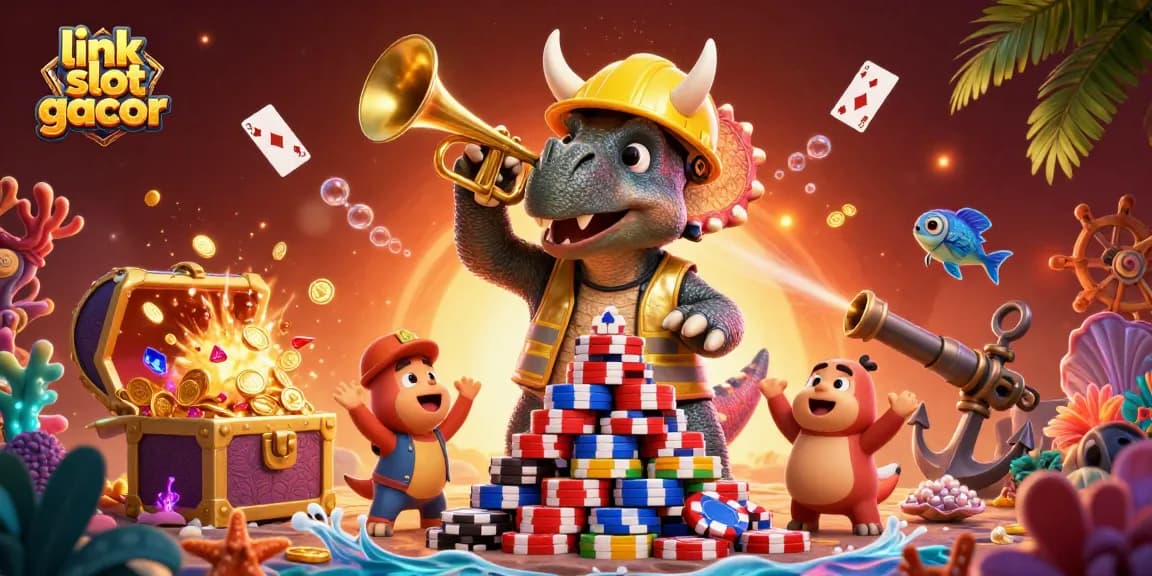Play exciting games with link slot gacor in a vibrant 3D casino adventure scene.