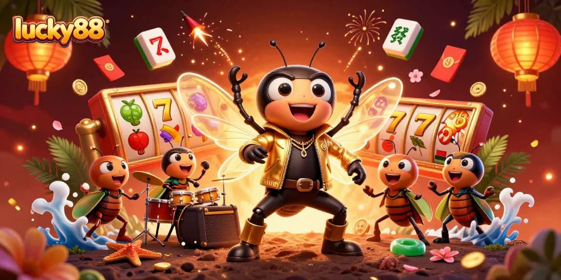 Experience the thrill of lucky88 with a dynamic scene of animated characters and vibrant casino elements.