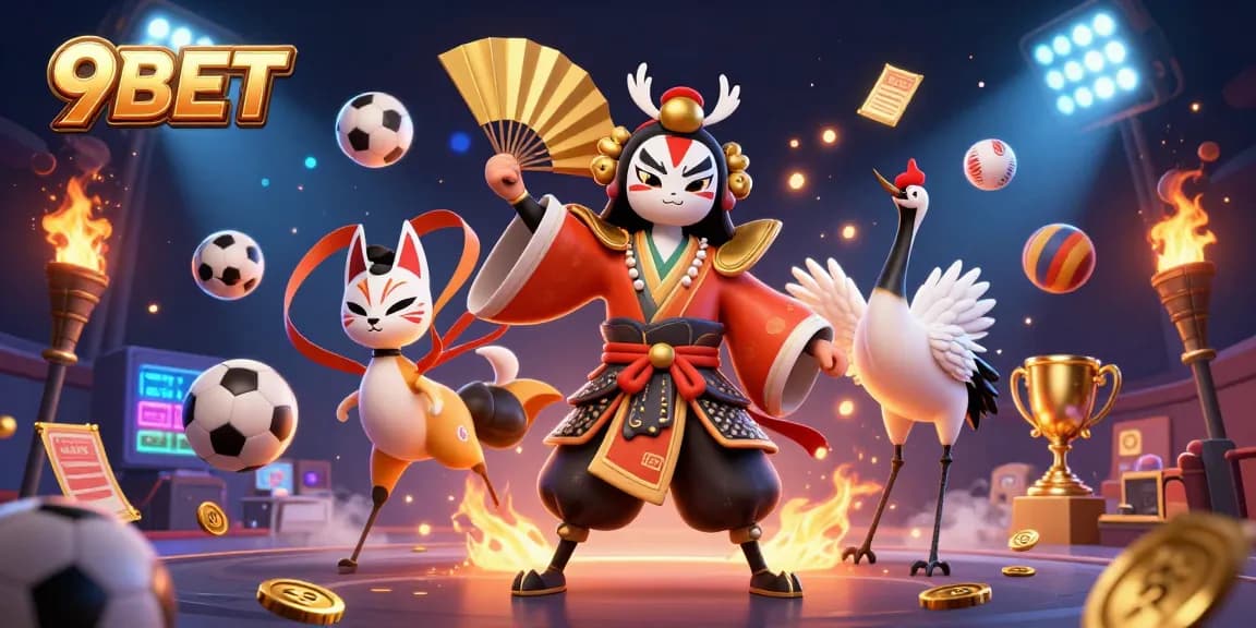 Engage in thrilling gaming adventures with 9BET's vibrant 3D illustration capturing spirited sports excitement.