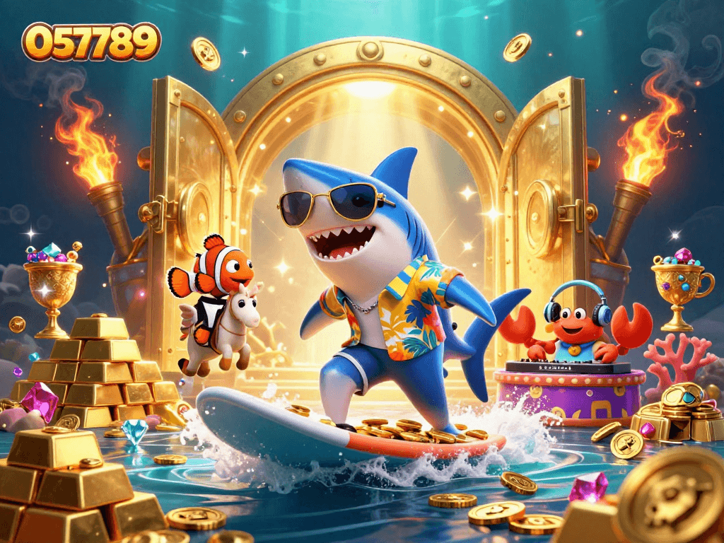 Experience thrilling gaming action with 057789's colorful underwater casino scene featuring vibrant characters.
