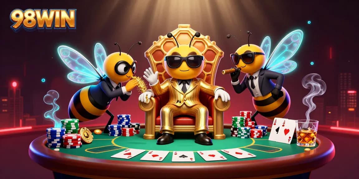 Experience thrilling gameplay with 98WIN's vibrant 3D casino scene featuring poker action.