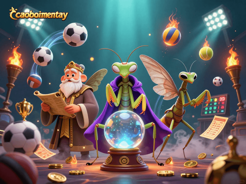 Experience caoboimientay with a mystical gambling scene featuring fortune tellers and sports elements.