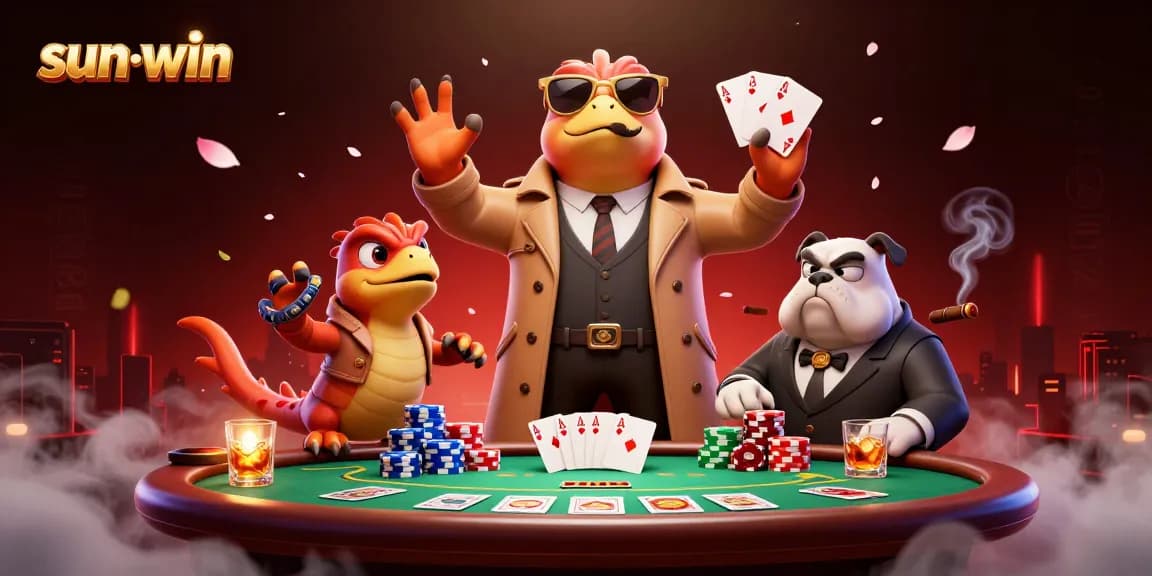 Experience a thrilling sun-win moment with 3 cartoon raptors sneakily entering a casino lounge.