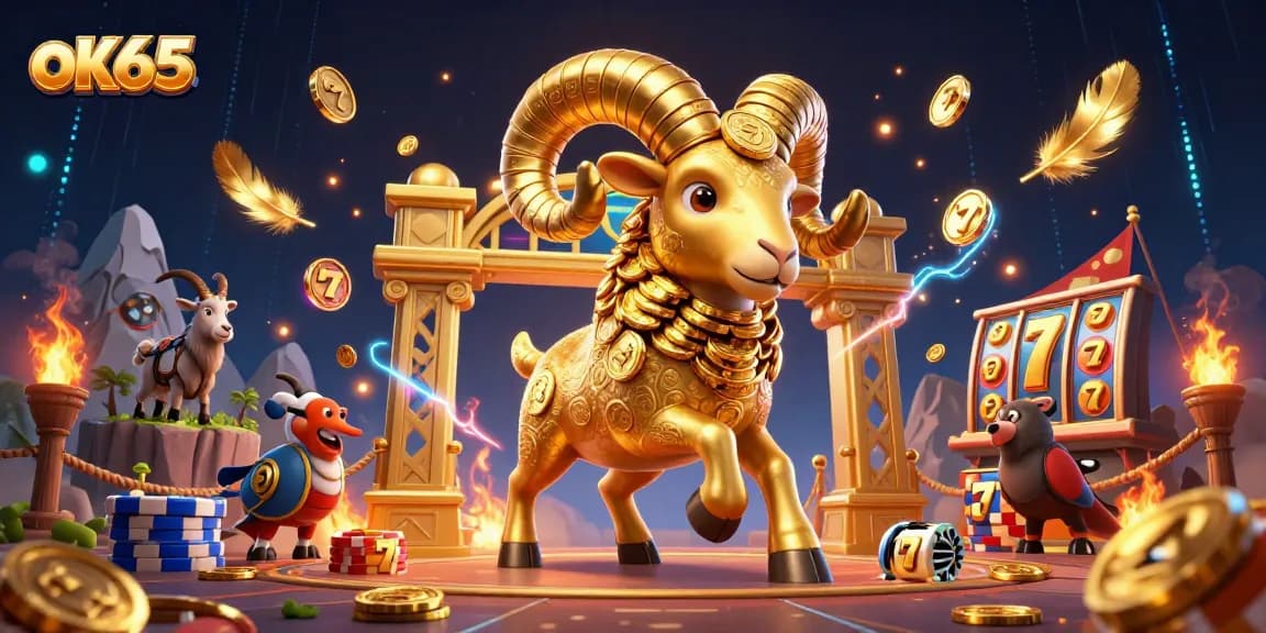 Spin the reels with ok65 in an exhilarating casino scene featuring vibrant visuals and gold.