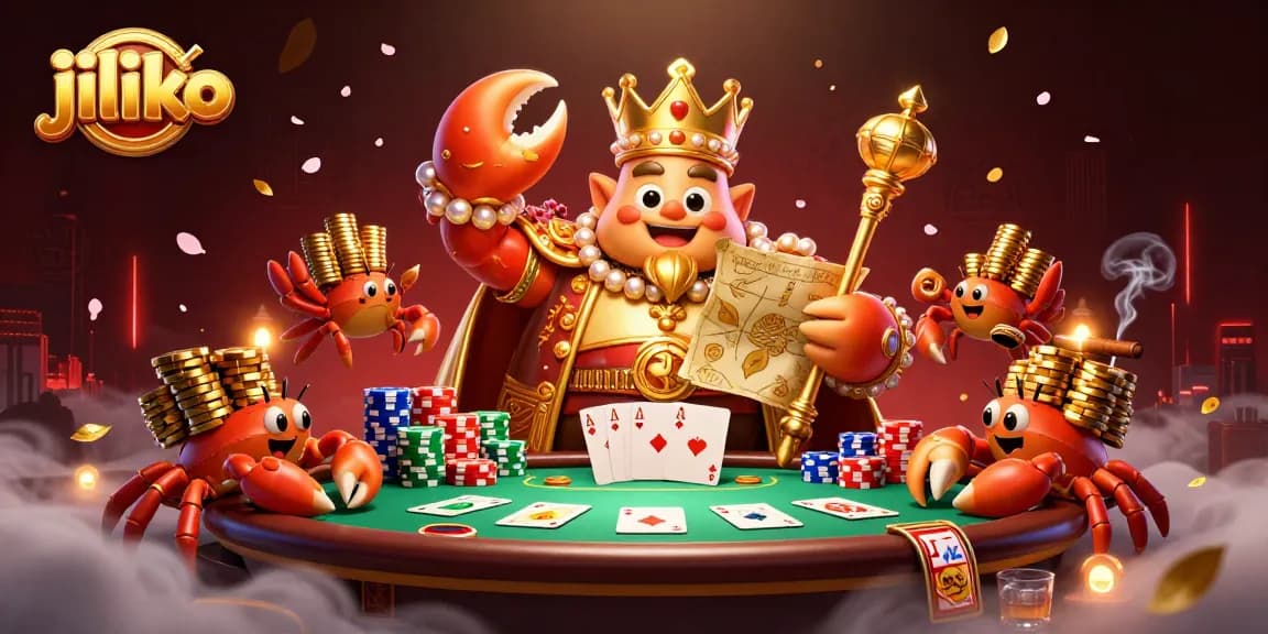Engage thrilling gameplay at jiliko with the majestic crab emperor overseeing an exciting poker scene.