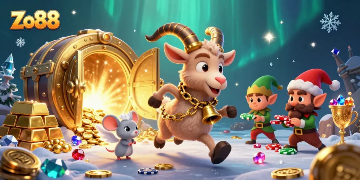 Experience thrilling action at Zo88 with festive characters in a vibrant casino scene.