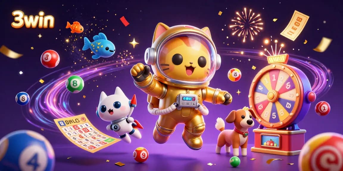 3win space-themed illustration with a space cat and dynamic gambling elements for immersive gameplay.