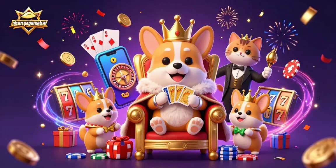 Experience thrilling gameplay at nhanquagamebai with vibrant slot reels and a corgi royal spectacle.