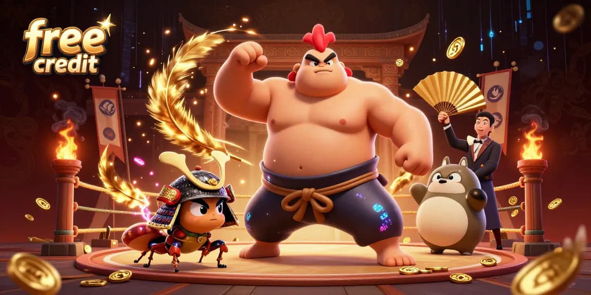 Experience free credit thrills with a vibrant casino scene featuring unique characters and gambling elements.
