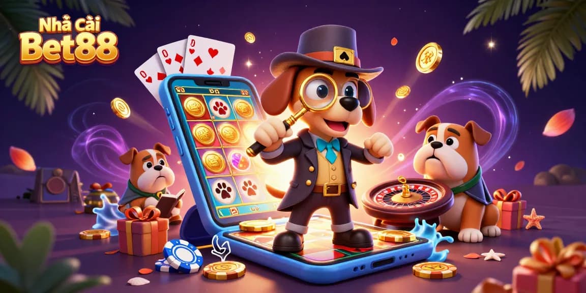 Engage with Nhà cái Bet88's vibrant casino scene featuring poker clues, slot games, and vibrant treasures.