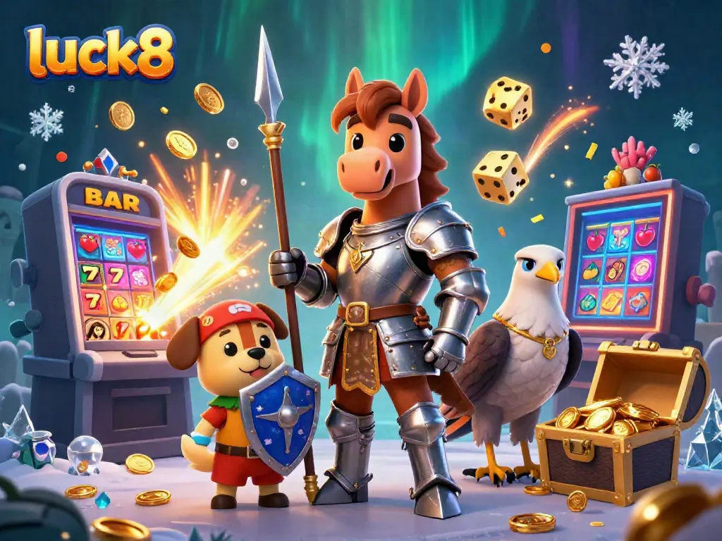 Experience the excitement of luck8 with immersive 3D characters amidst dynamic casino elements.