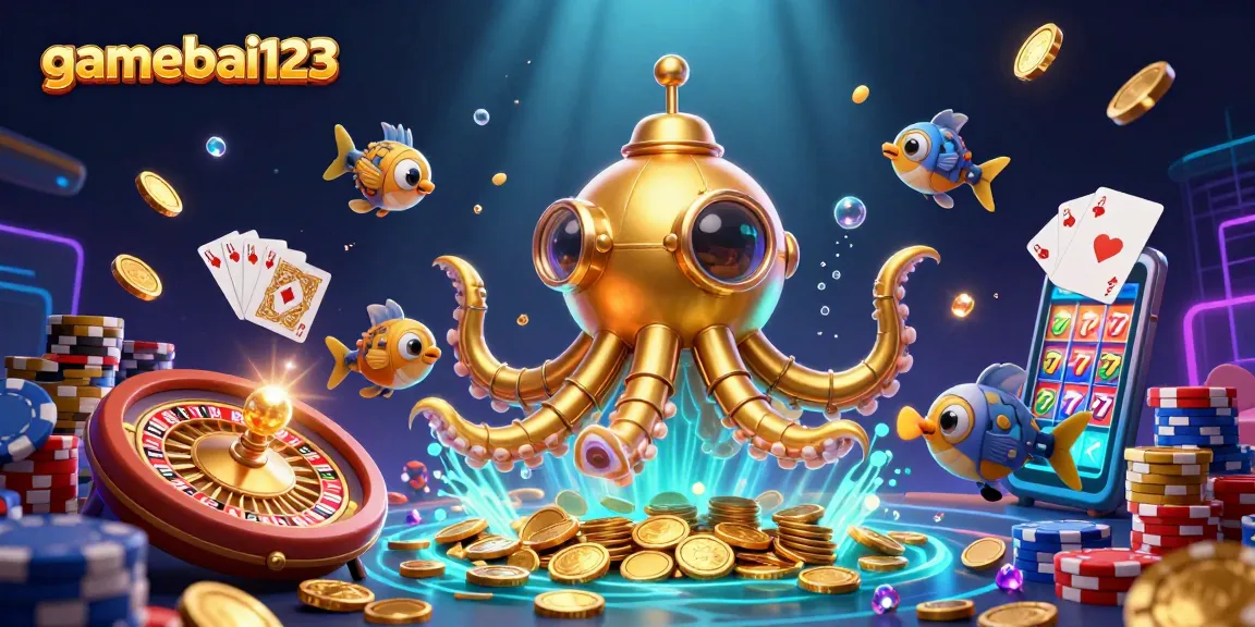 Experience the excitement of gamebai123 with dynamic visuals of a jackpot adventure through golden coins and casino elements.