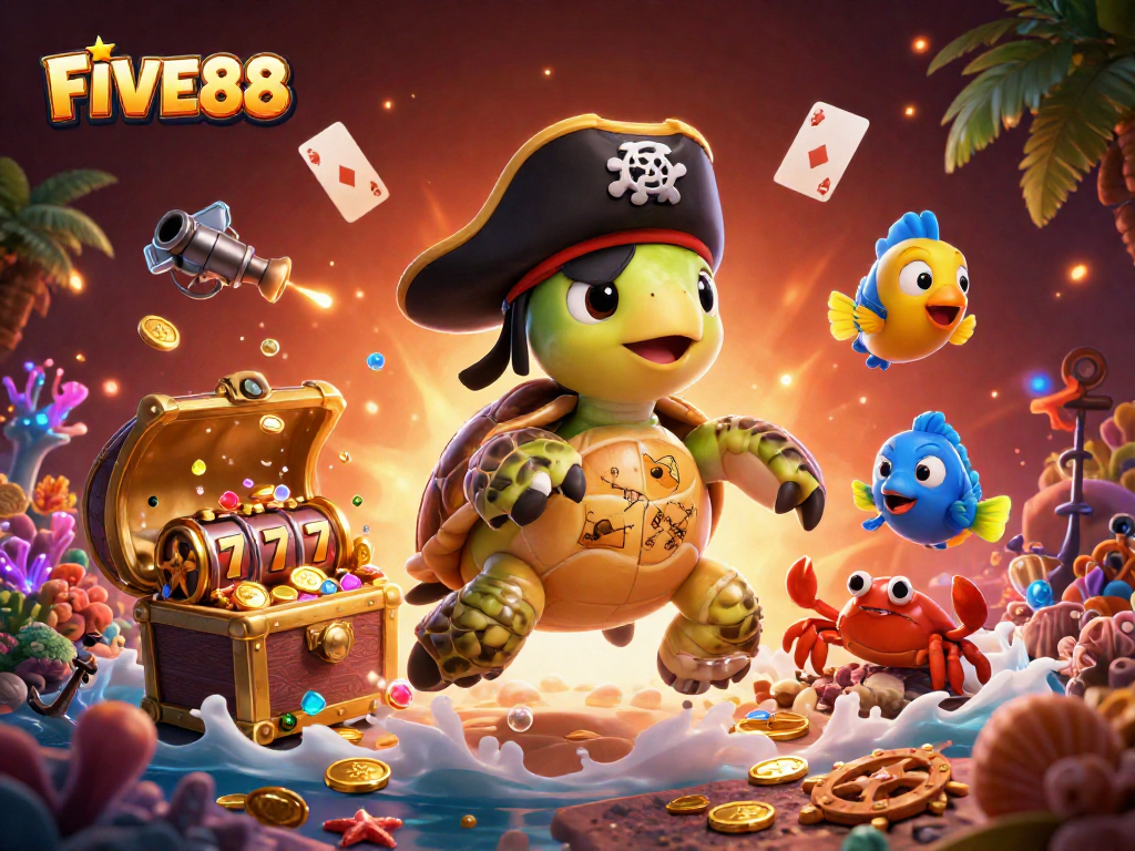 Engage with winning strategies at FIVE88, featuring vibrant 3D underwater treasure and characters.