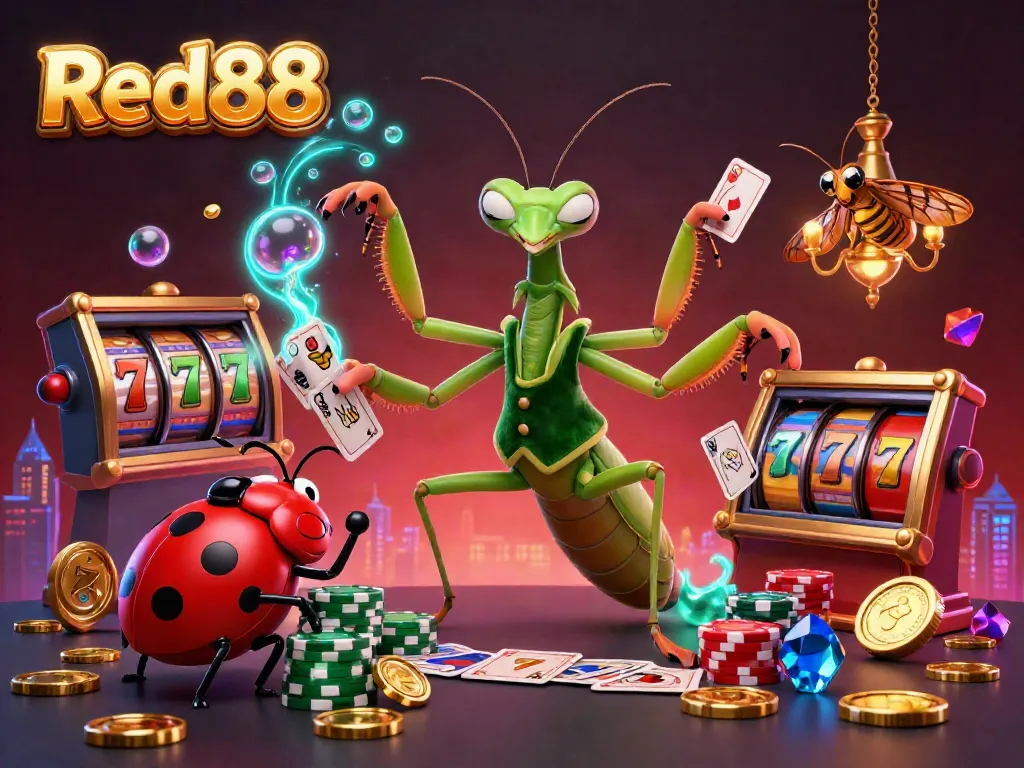 Experience thrilling gaming with Red88's vibrant casino atmosphere featuring unique characters.