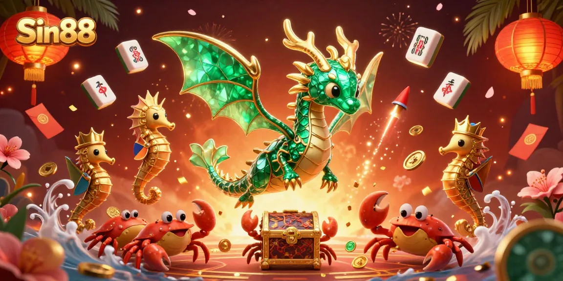 Experience thrilling moments at Sin88 with this vivid casino illustration showcasing a sea dragon and vibrant game elements.
