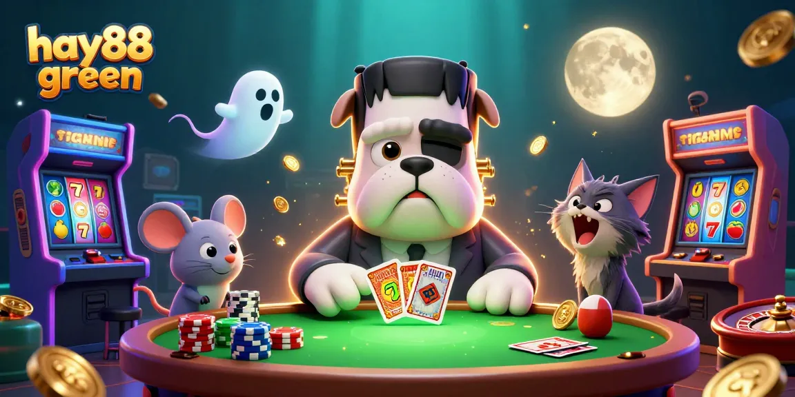 Experience thrilling gambling action with hay88 green's vibrant scene featuring monsters and casino games.