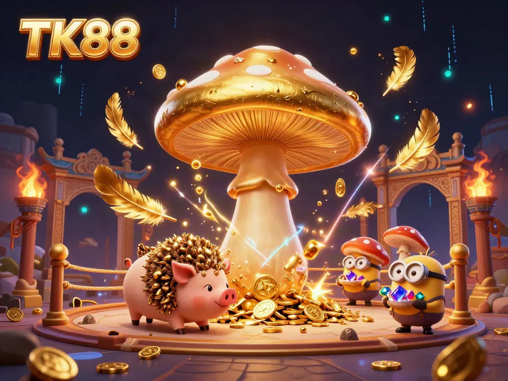 Experience the magical allure of TK88 with a dynamic casino illustration of a wizard and treasures.