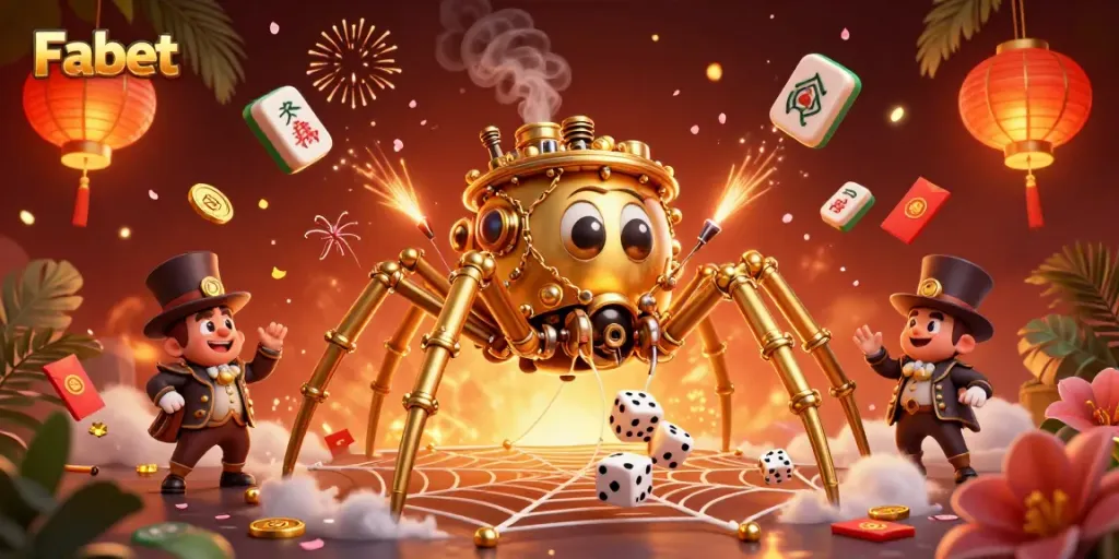 Experience Fabet's thrilling casino atmosphere with steampunk elements and vibrant game symbols.