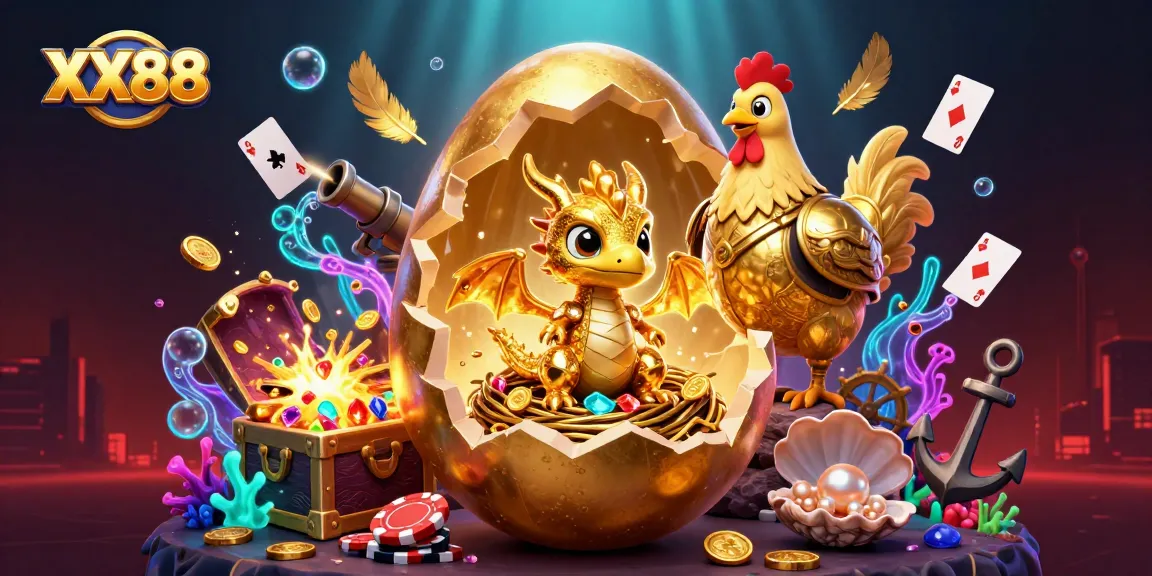 Experience the thrill of winning at XX88 with a vibrant 3D digital illustration of exciting casino elements.