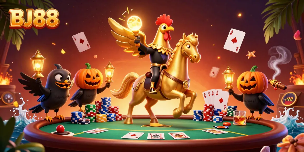 Engage with BJ88’s thrilling online casino experience featuring dynamic gaming elements and vibrant characters.