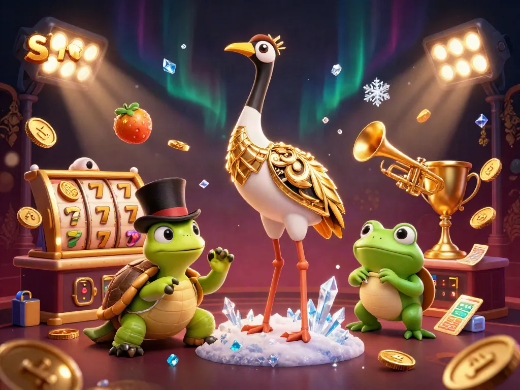 Engage in exciting slot gameplay with vibrant characters and casino elements in a dazzling scene.