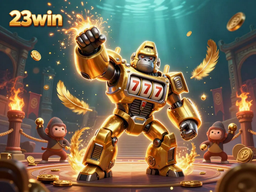 Experience the thrilling gameplay with 23win's exciting golden gorilla mech and dynamic casino elements.
