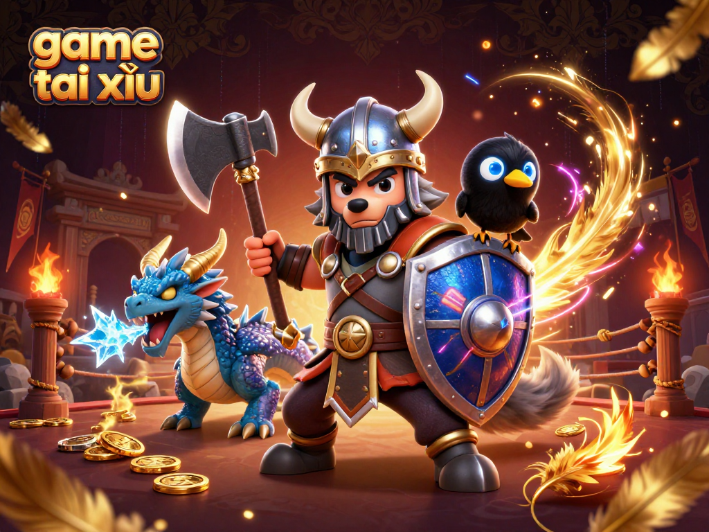 Experience exhilarating game tài xỉu action with fierce characters, golden tokens, and dynamic gameplay elements.