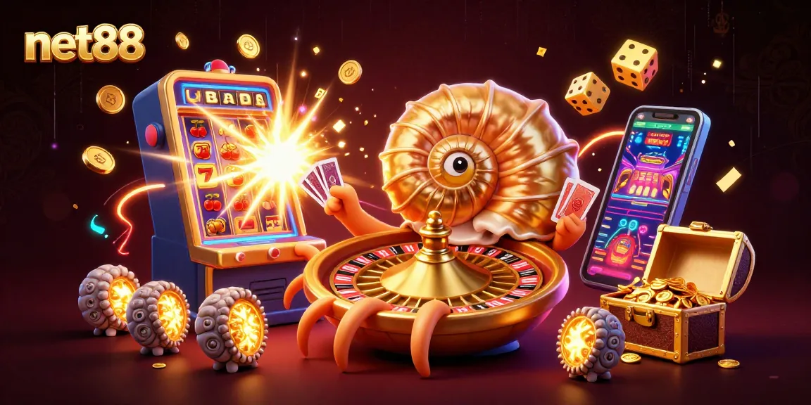 Experience thrilling gameplay with net88 featuring a gaming scene full of vibrant slots and casino elements.