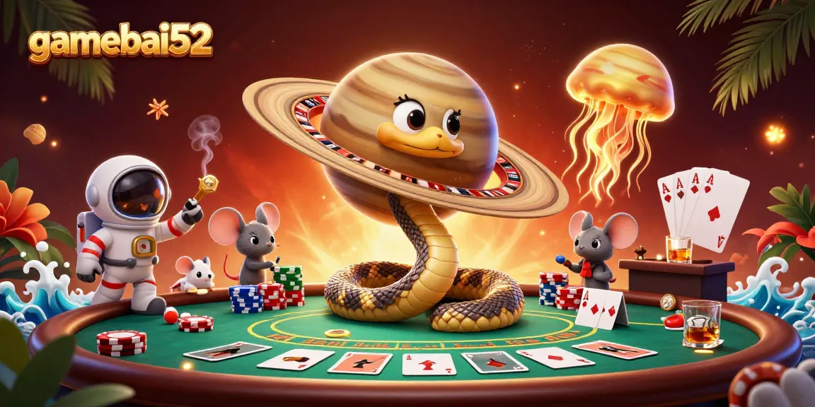 Spin the rings with gamebai52 in this vibrant cosmic casino illustration.