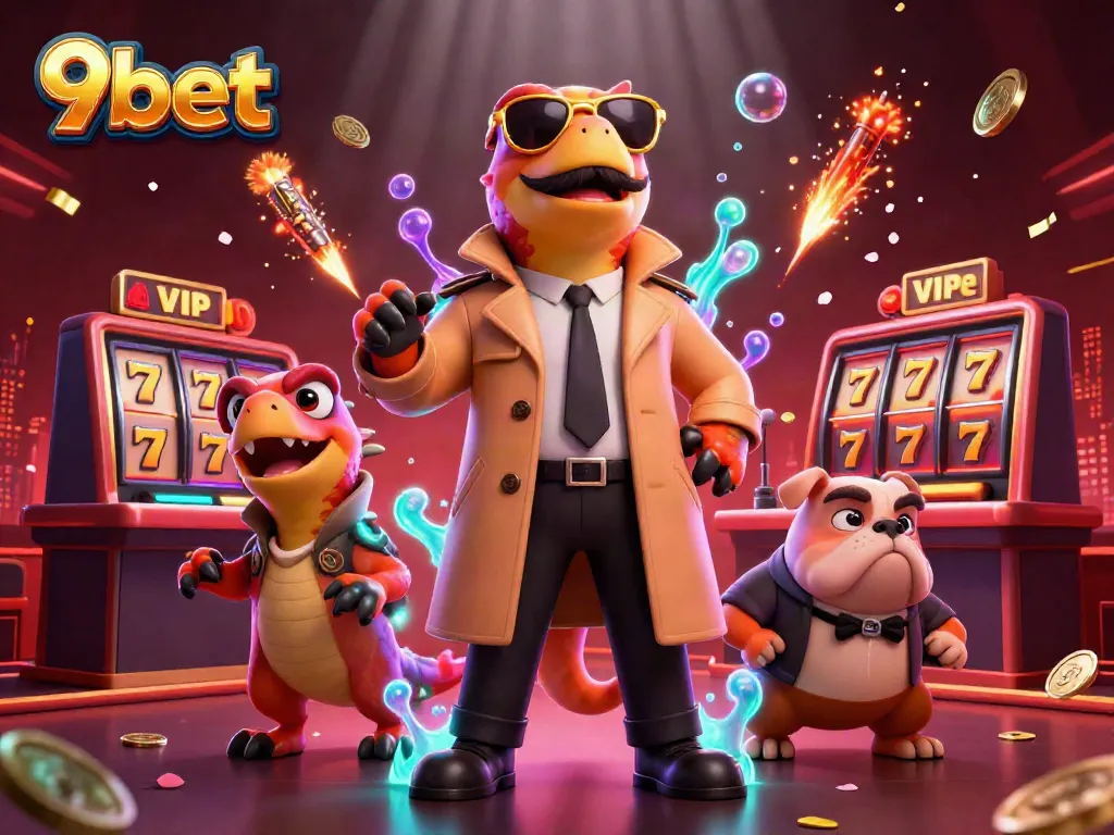Experience exciting gaming at 9bet with illustrative raptors and casino elements.