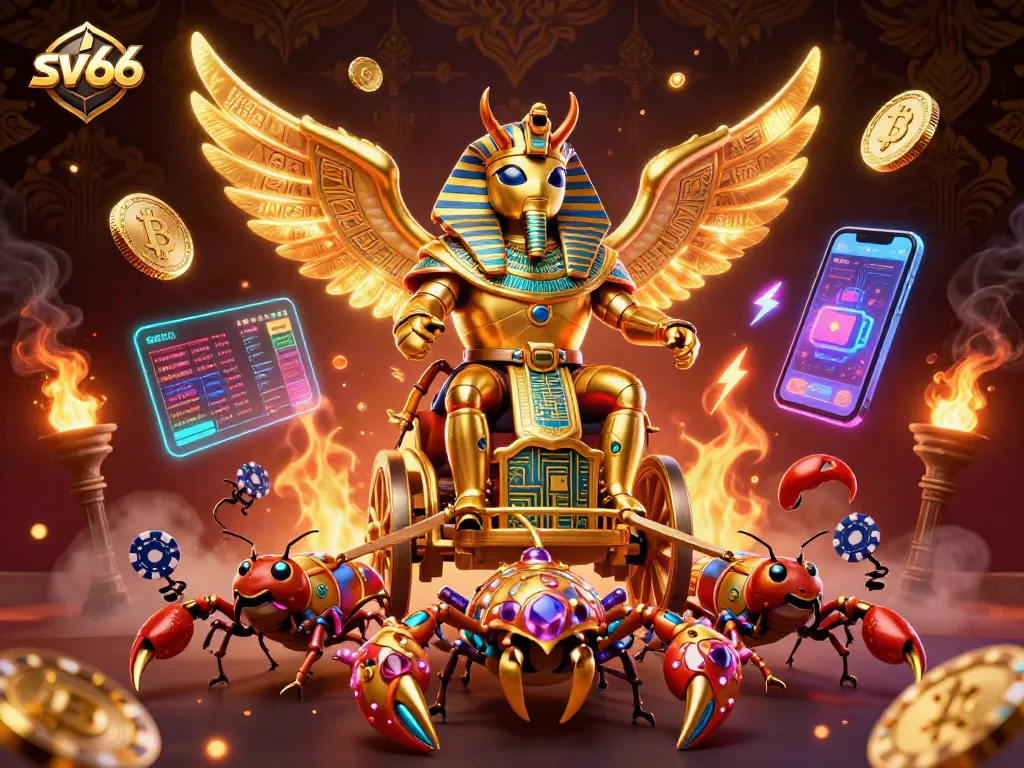 Engage with sv66 gaming themes featuring golden beetles and vibrant cryptocurrency elements.