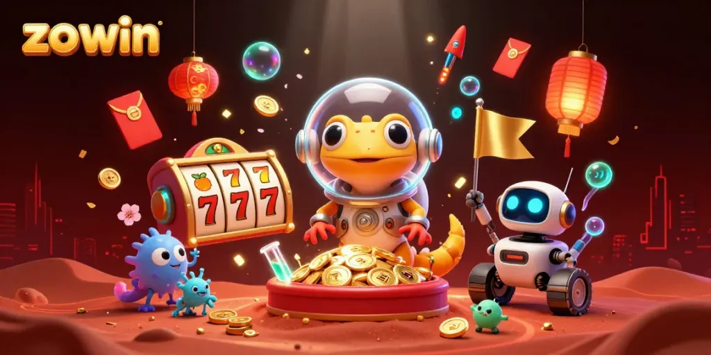 Engage in the thrilling world of zo win with a Martian gecko uncovering a golden casino on Mars.