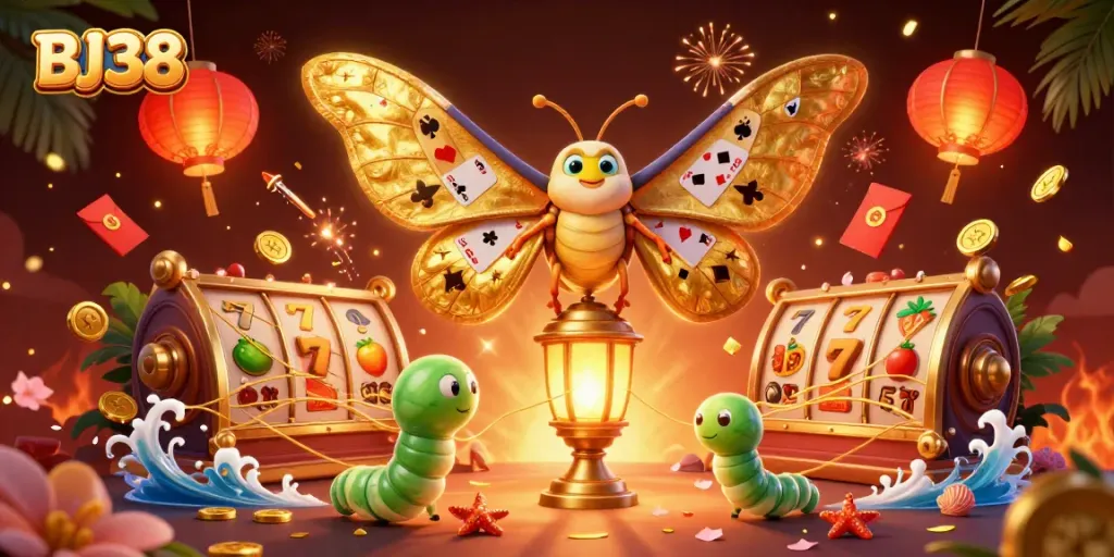Engage in thrilling casino play at BJ38 with vibrant symbols and dynamic elements.