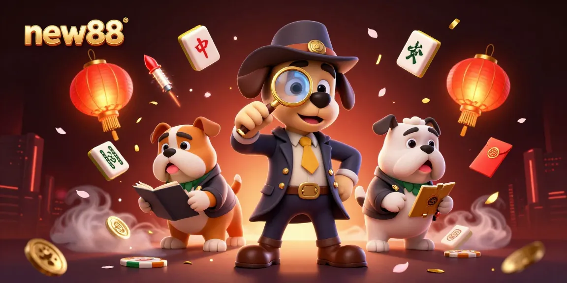 Engage with new88's exciting gaming scene featuring a detective and treasure clues.