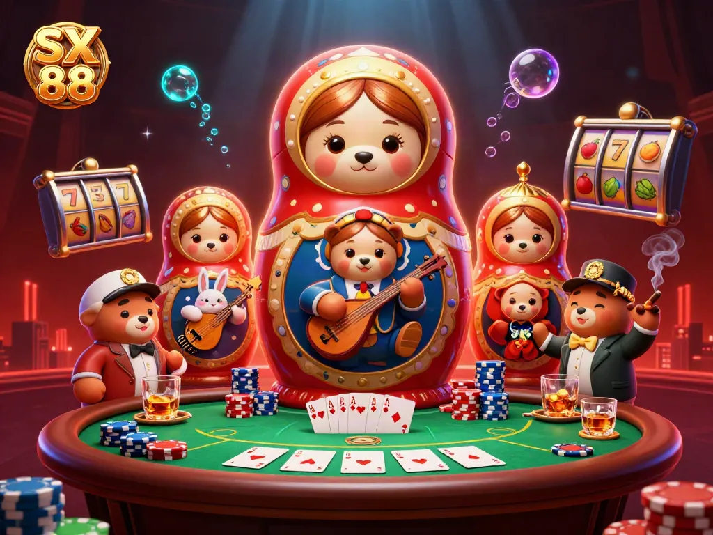 SX 88 showcases a celebratory detailed casino scene with bears and vibrant gaming elements