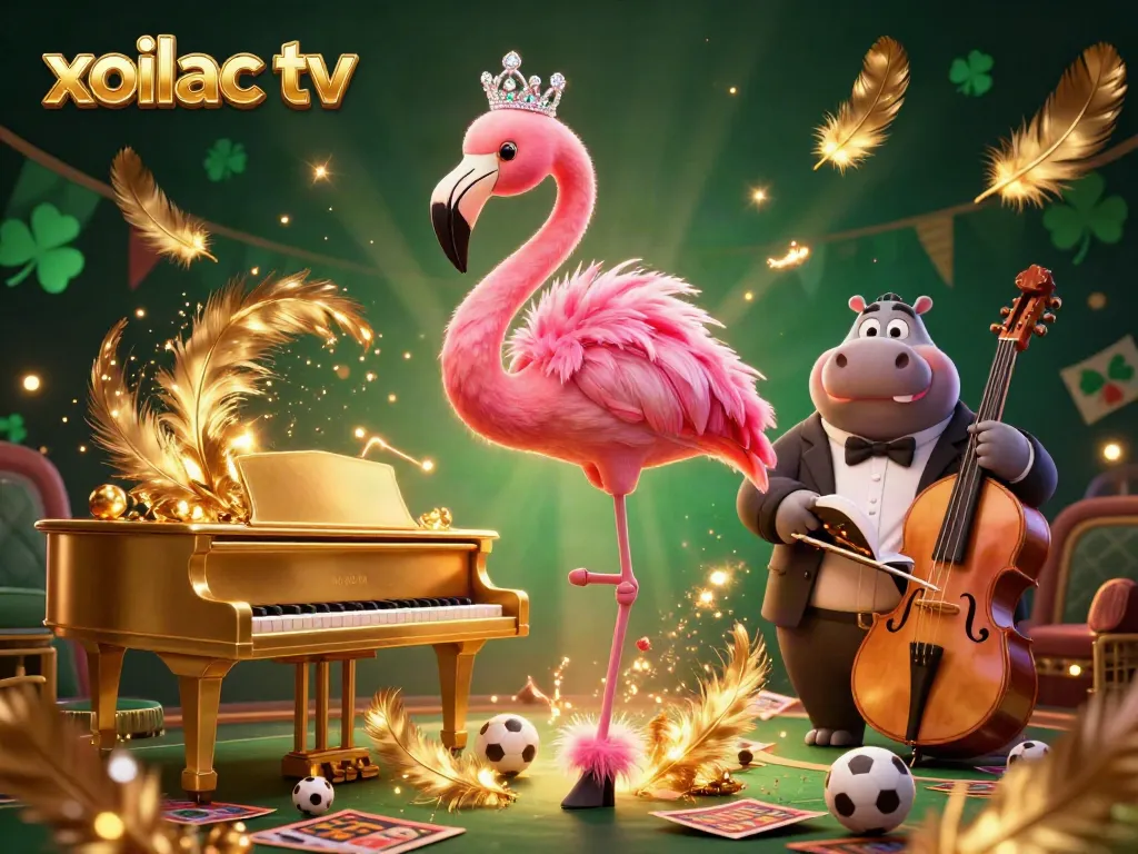 Engage with xoilac tv's vibrant casino world featuring a flamingo singer and hippo bassist amidst betting excitement.