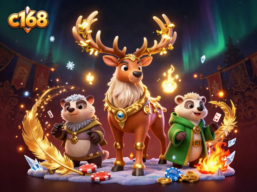 Engage in exciting c168 casino adventures with a dynamic illustration of a druid stag and badger.
