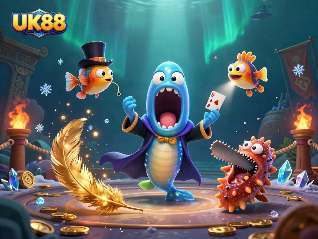 UK88 dazzles with a magical underwater casino scene showcasing vibrant characters and dynamic game elements.