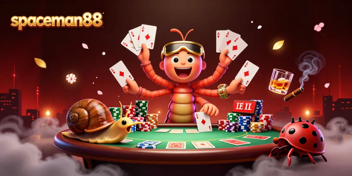 Experience the thrill of spaceman88 with an exciting poker scene featuring fun characters and vibrant casino elements.