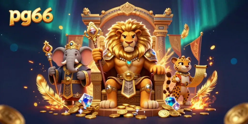 Play games and win big with pg66 in this vibrant animated casino scene full of adventure.