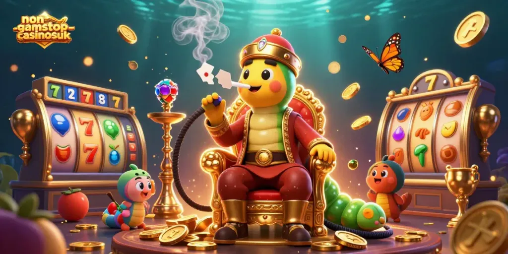 Experience the thrill of non-gamstop-casinosuk with a colorful 3D casino scene featuring vibrant slot elements.
