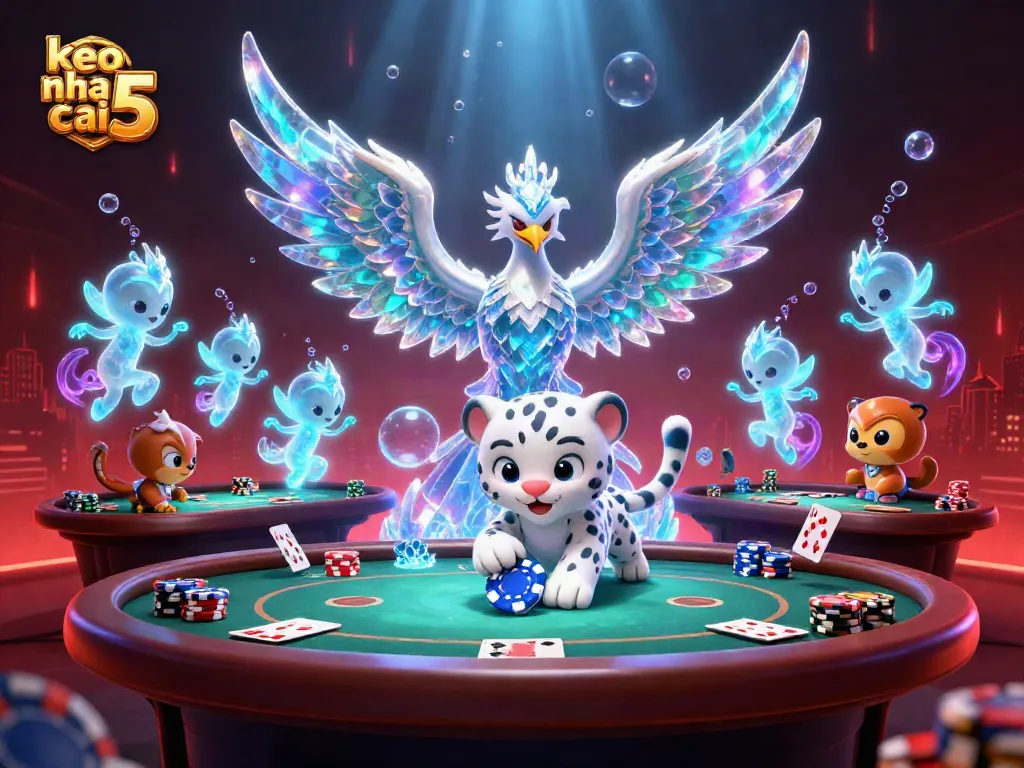 Engage with keo nha cai 5 in this vibrant 3D depiction of a casino scene featuring lively gameplay elements.